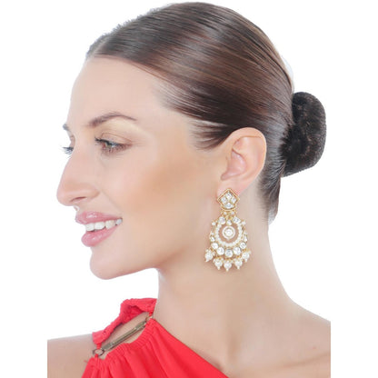 Akulya Jewels Gold Finish Kundan and White Polki Chandbalis