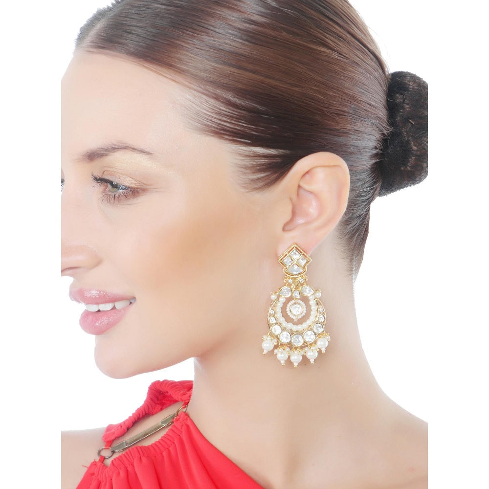 Akulya Jewels Gold Finish Kundan and White Polki Chandbalis