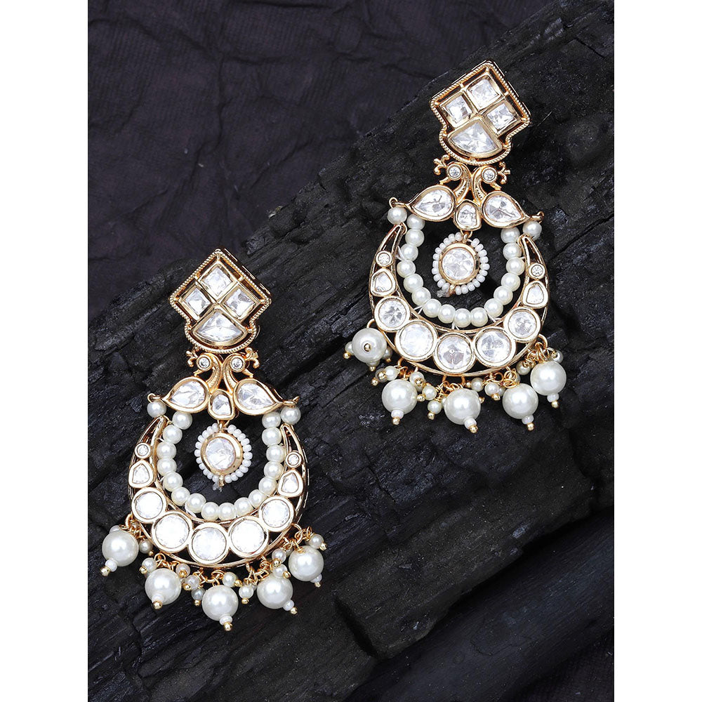 Akulya Jewels Gold Finish Kundan and White Polki Chandbalis