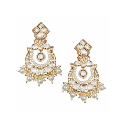 Akulya Jewels Gold Finish Kundan and White Polki Chandbalis