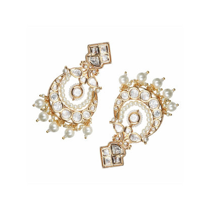 Akulya Jewels Gold Finish Kundan and White Polki Chandbalis