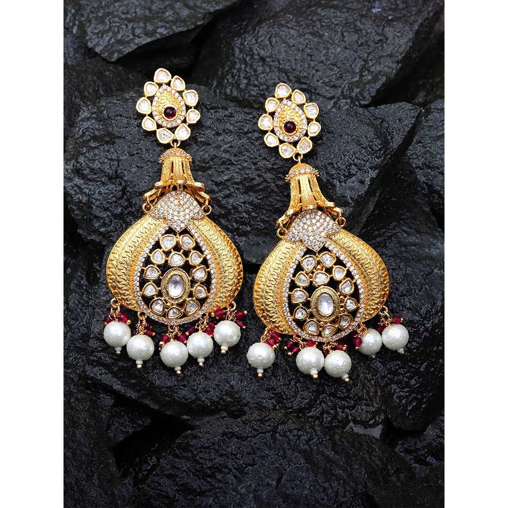 Akulya Jewels Antique Kundan Danglers with Delicate Faux Diamonds Red and White Beads.