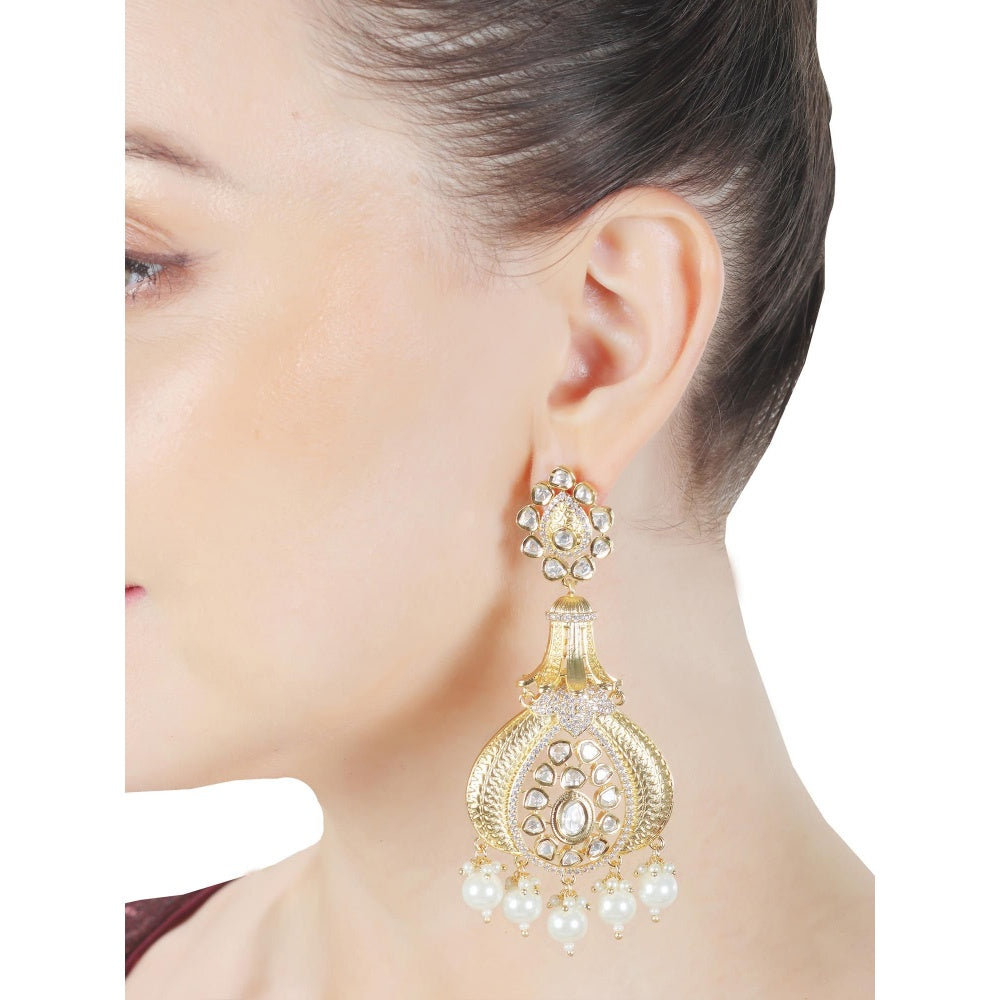 Akulya Jewels Antique Kundan Danglers with Delicate Faux Diamonds and White Beads.