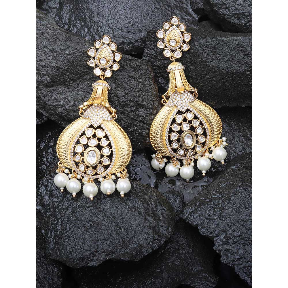 Akulya Jewels Antique Kundan Danglers with Delicate Faux Diamonds and White Beads.