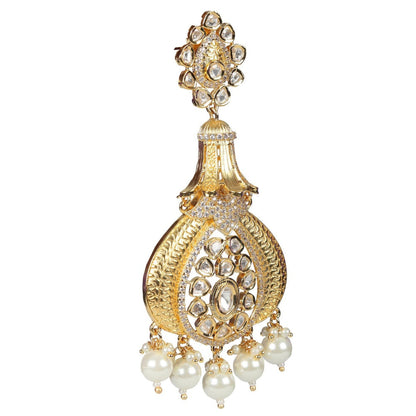 Akulya Jewels Antique Kundan Danglers with Delicate Faux Diamonds and White Beads.