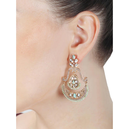 Akulya Jewels Kundan Chandbalis with Delicate Faux Diamonds and Mint Beads.