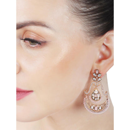 Akulya Jewels Kundan Chandbalis with Delicate Faux Diamonds and Blush Pink Beads.