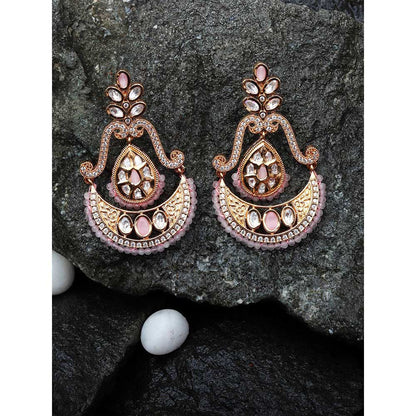 Akulya Jewels Kundan Chandbalis with Delicate Faux Diamonds and Blush Pink Beads.