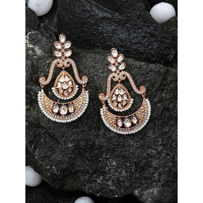 Akulya Jewels Kundan Chandbalis with Delicate Faux Diamonds and White Beads.