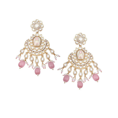 Akulya Jewels Blush Pink Minakari Kundan Chandbalis with Delicate Faux Diamonds and Beads.