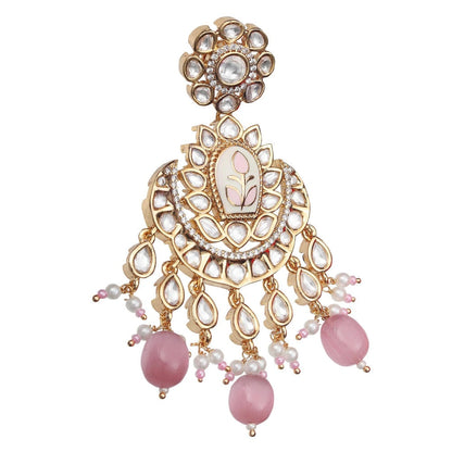 Akulya Jewels Blush Pink Minakari Kundan Chandbalis with Delicate Faux Diamonds and Beads.