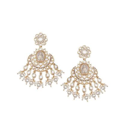 Akulya Jewels Light Grey Minakari Kundan Chandbalis with Delicate Faux Diamonds and Beads.