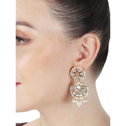 Akulya Jewels Kundan Danglers with Delicate White Beads.