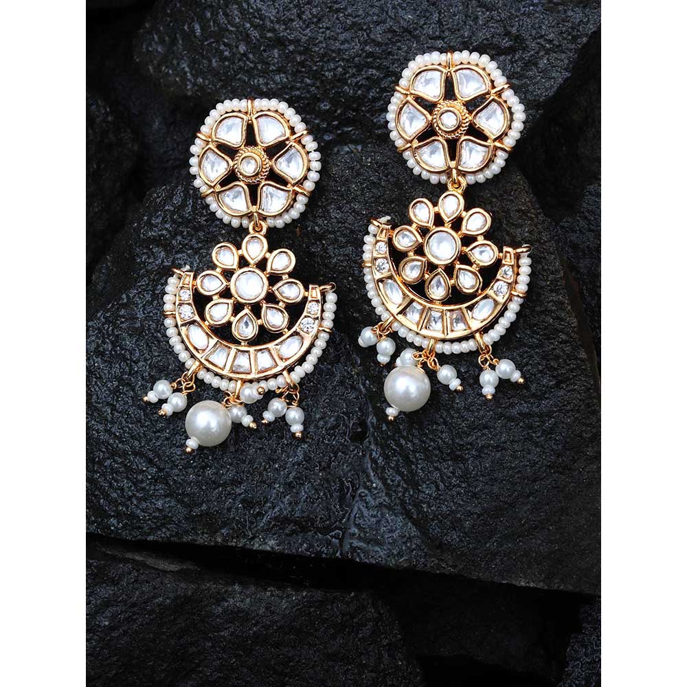 Akulya Jewels Kundan Danglers with Delicate White Beads.