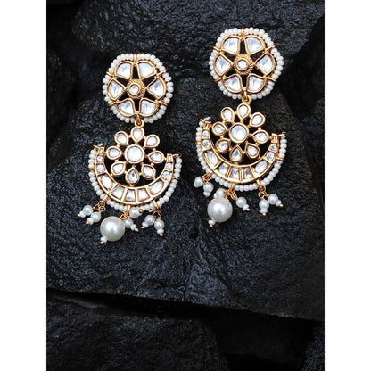 Akulya Jewels Kundan Danglers with Delicate White Beads.