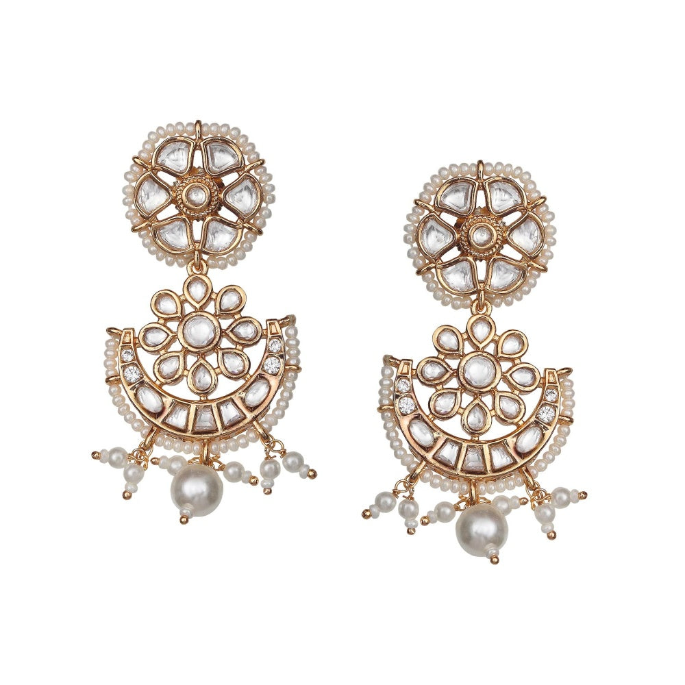 Akulya Jewels Kundan Danglers with Delicate White Beads.