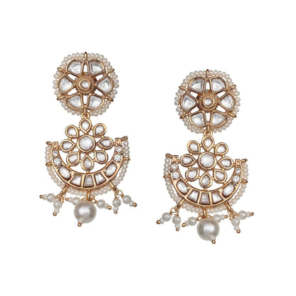 Akulya Jewels Kundan Danglers with Delicate White Beads.