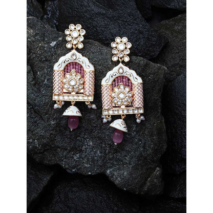 Akulya Jewels Blush Pink Minakari Kundan Jharokha Styled Danglers