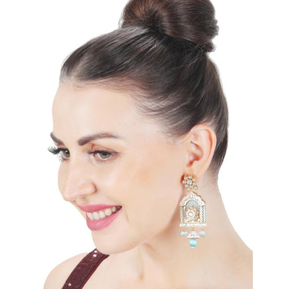 Akulya Jewels Aqua Blue Minakari Kundan Jharokha Styled Danglers