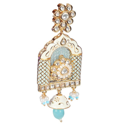 Akulya Jewels Aqua Blue Minakari Kundan Jharokha Styled Danglers