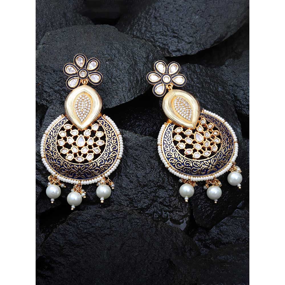 Akulya Jewels Navy Blue Kundan and Minakari Danglers Earrings