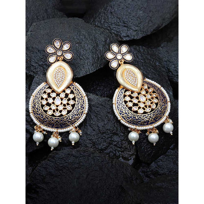 Akulya Jewels Navy Blue Kundan and Minakari Danglers Earrings