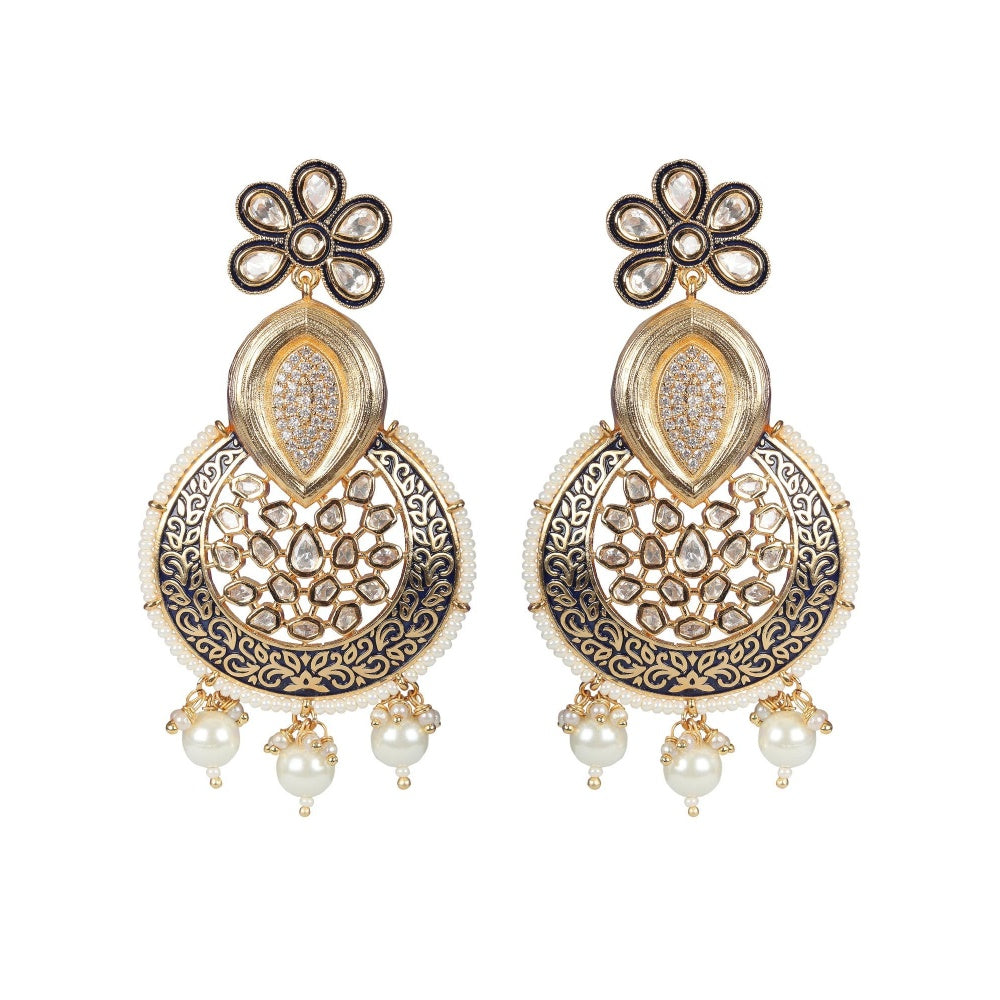 Akulya Jewels Navy Blue Kundan and Minakari Danglers Earrings