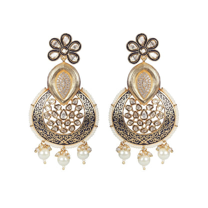 Akulya Jewels Navy Blue Kundan and Minakari Danglers Earrings
