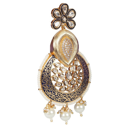 Akulya Jewels Navy Blue Kundan and Minakari Danglers Earrings