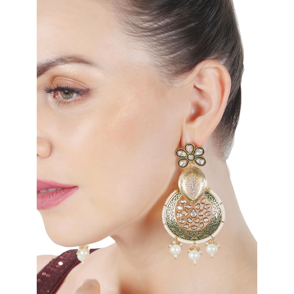 Akulya Jewels Green Kundan and Minakari Danglers Earrings