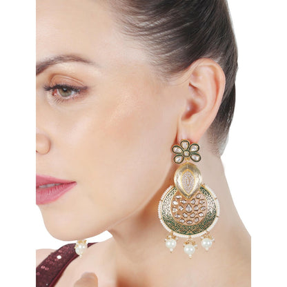 Akulya Jewels Green Kundan and Minakari Danglers Earrings