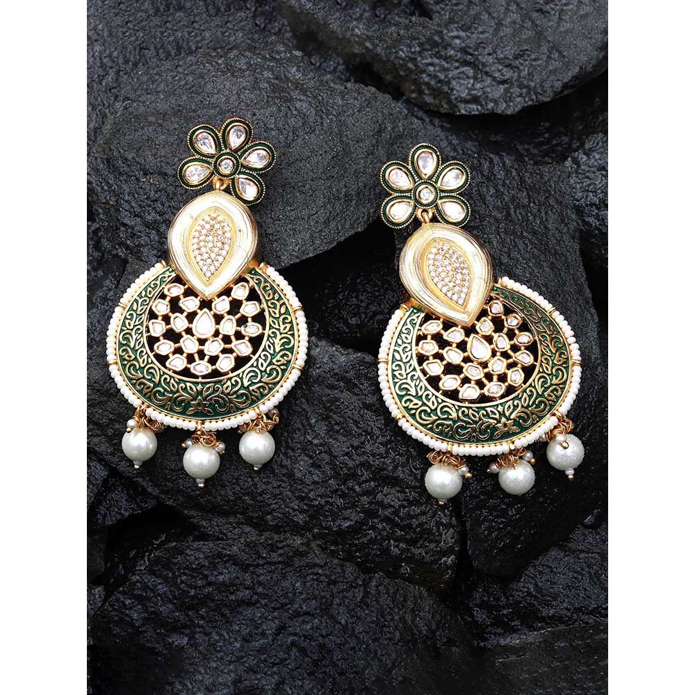 Akulya Jewels Green Kundan and Minakari Danglers Earrings