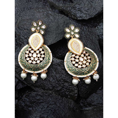 Akulya Jewels Green Kundan and Minakari Danglers Earrings