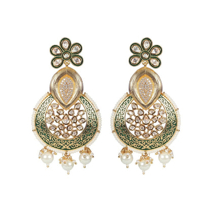 Akulya Jewels Green Kundan and Minakari Danglers Earrings