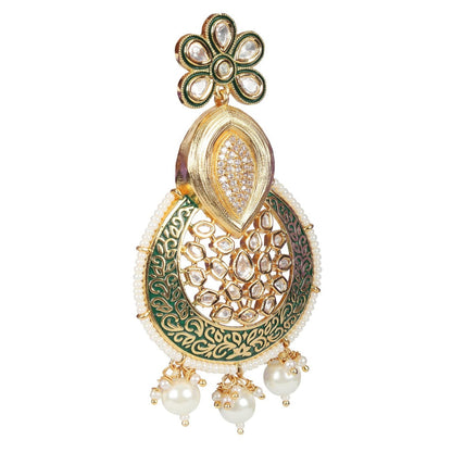 Akulya Jewels Green Kundan and Minakari Danglers Earrings