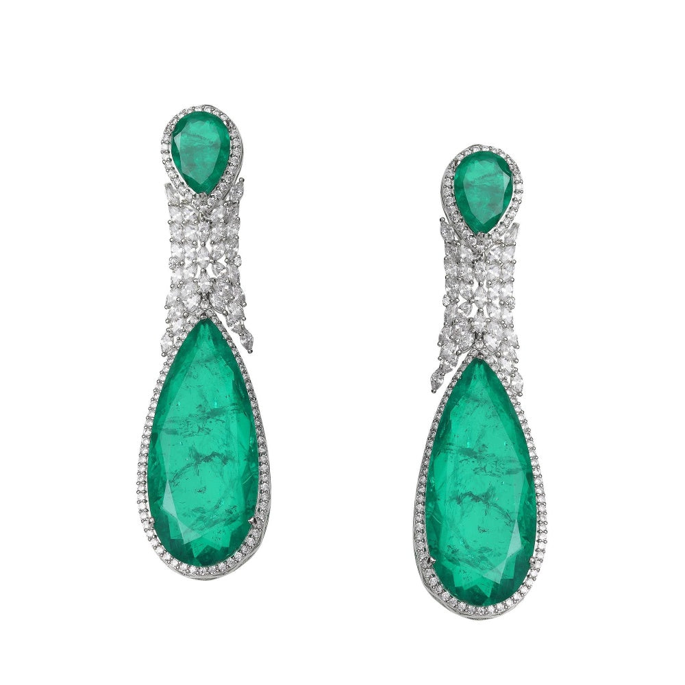 Akulya Jewels Emerald Green Doublet Danglers with Cubic Zirconia.