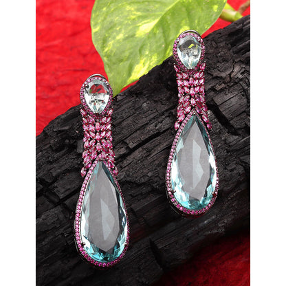 Akulya Jewels Aqua Marine Doublet Danglers with Pink Cubic Zirconia.