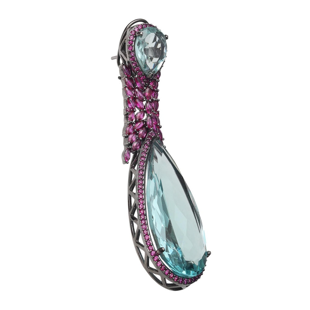 Akulya Jewels Aqua Marine Doublet Danglers with Pink Cubic Zirconia.
