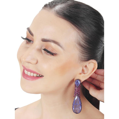 Akulya Jewels Blue Doublet Danglers with Pink Cubic Zirconia.
