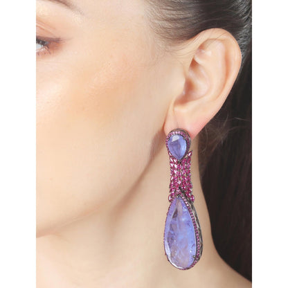 Akulya Jewels Blue Doublet Danglers with Pink Cubic Zirconia.