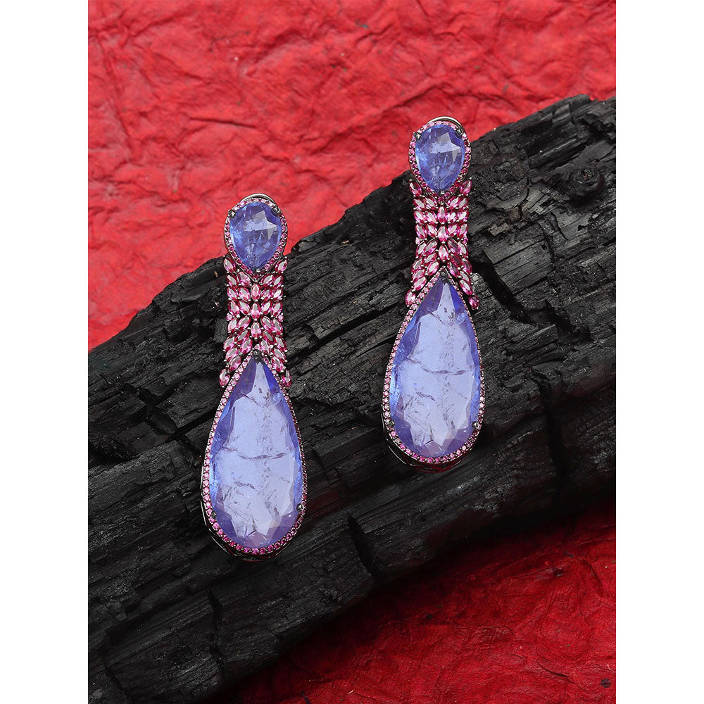 Akulya Jewels Blue Doublet Danglers with Pink Cubic Zirconia.