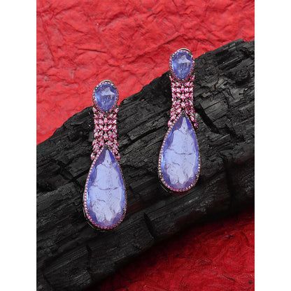 Akulya Jewels Blue Doublet Danglers with Pink Cubic Zirconia.