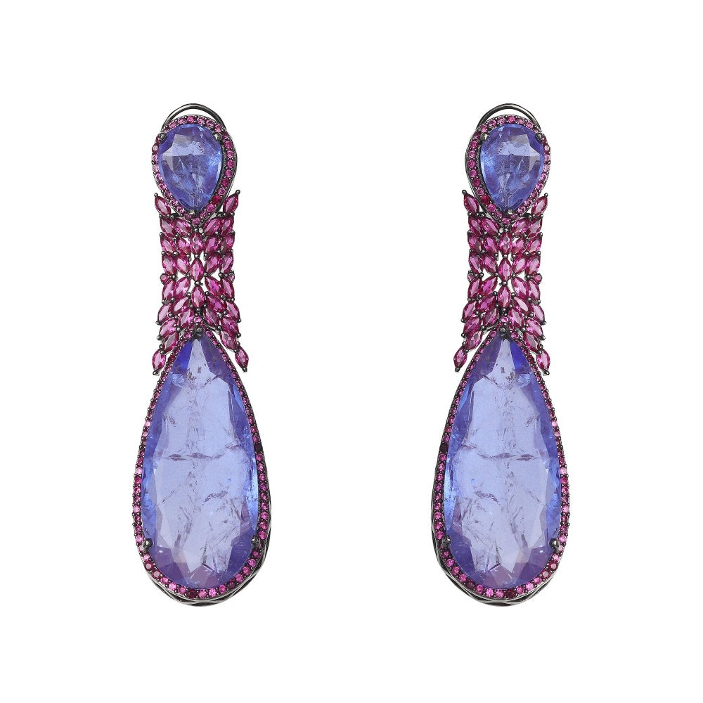 Akulya Jewels Blue Doublet Danglers with Pink Cubic Zirconia.