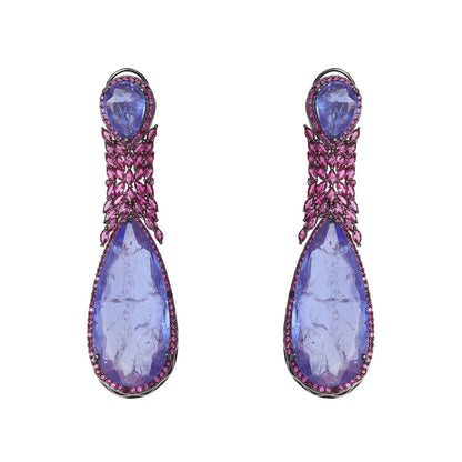Akulya Jewels Blue Doublet Danglers with Pink Cubic Zirconia.