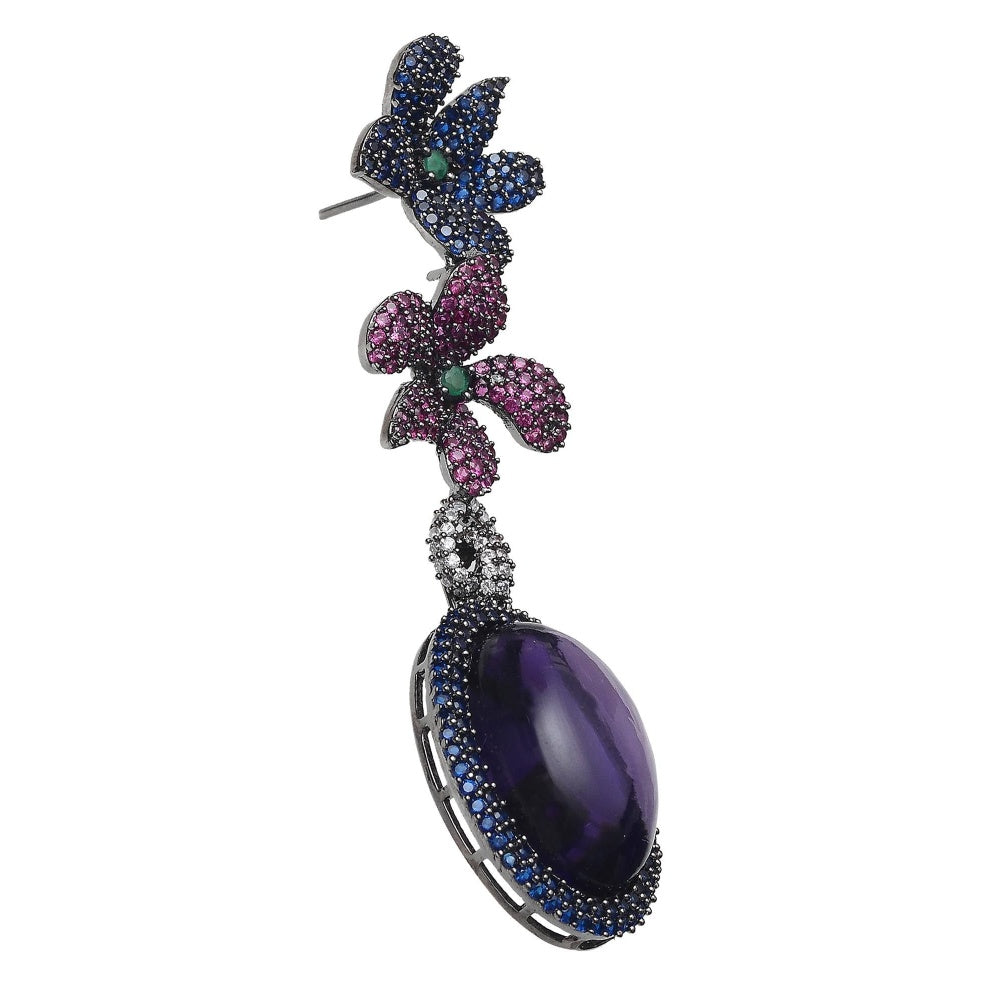 Akulya Jewels Navy Blue Doublet Earrings with A Floral Motif