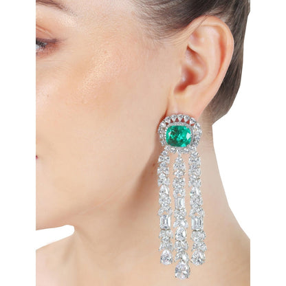 Akulya Jewels Deep Emerald Doublet Danglers with Cubic Zirconia in a Strand Design.