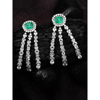 Akulya Jewels Deep Emerald Doublet Danglers with Cubic Zirconia in a Strand Design.