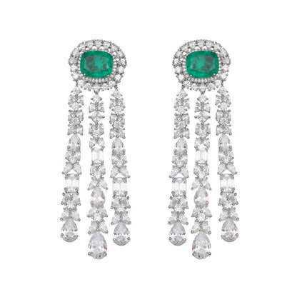 Akulya Jewels Deep Emerald Doublet Danglers with Cubic Zirconia in a Strand Design.