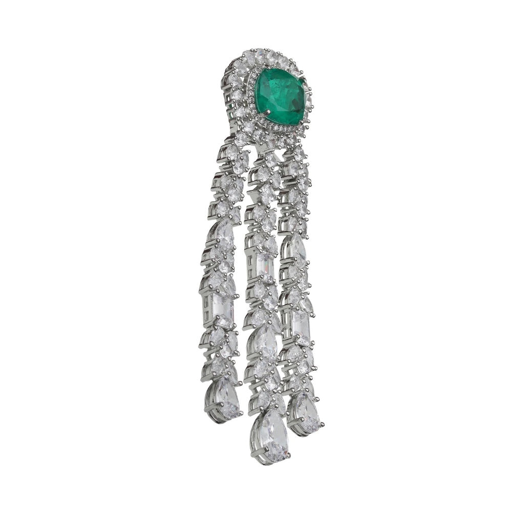 Akulya Jewels Deep Emerald Doublet Danglers with Cubic Zirconia in a Strand Design.
