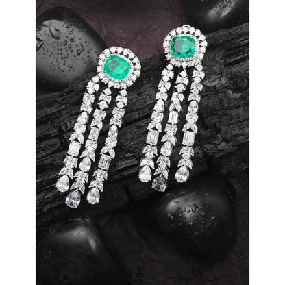 Akulya Jewels Deep Emerald Doublet Danglers with Cubic Zirconia in a Strand Design.